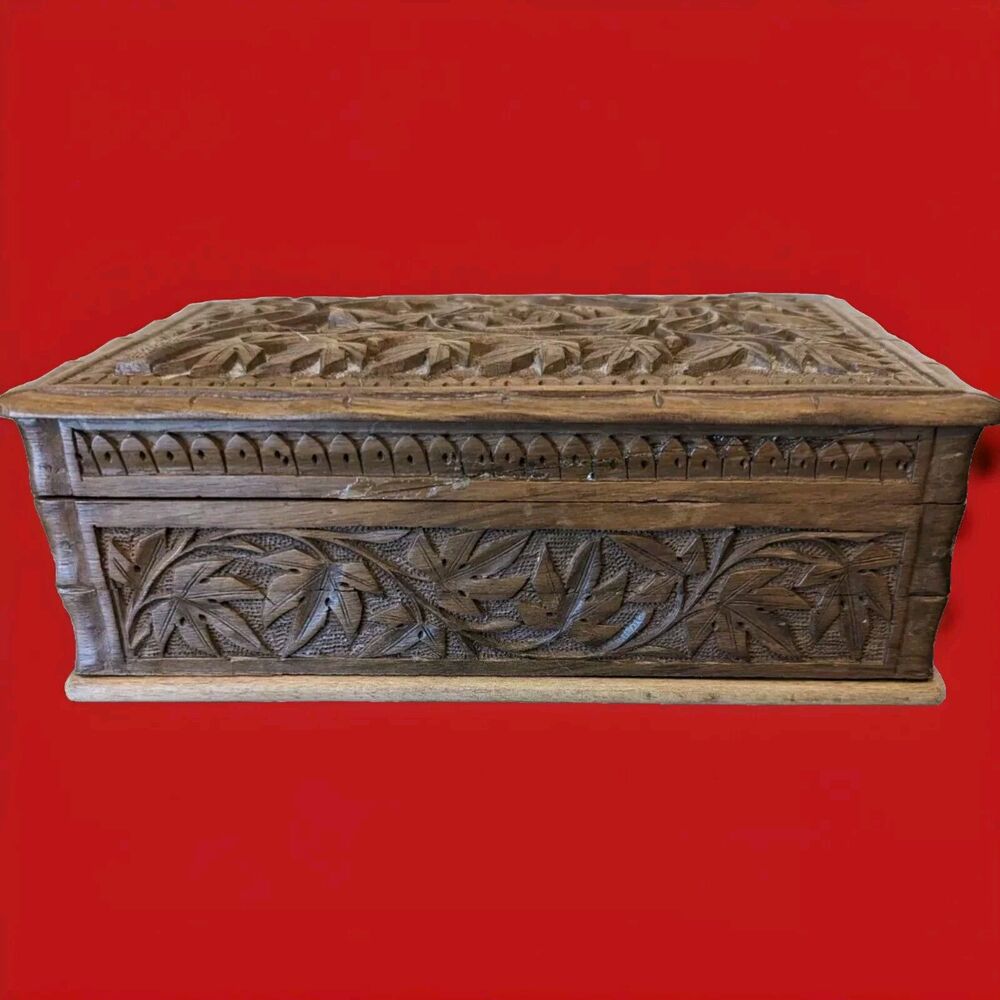 Vintage Solid Wood Hand Carved Dove Trinket Box